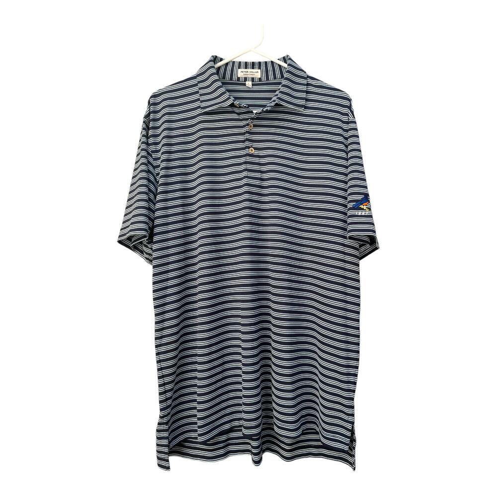 Peter Millar Summer Comfort Striped Polo Navy Blue Logo on Arm Men's Large